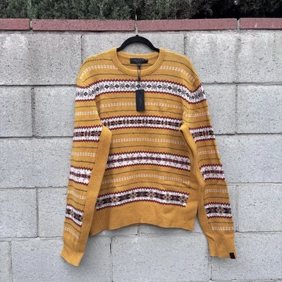 NWT $395 Rag & Bone Wesley Fair Isle Wool Sweater Yellow Sz L - Image 1 of 4