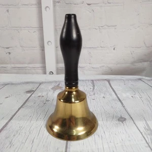 Vtg Brass Hand Bell w/ Black Wooden Handle Home Assistance or Teacher Bell Decor - Picture 1 of 5