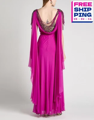 PVP €3062 ALBERTA FERRETTI Vestido con Capa de Seda IT44 US8 UK12 L EDICIÓN LIMITADA Drapeado Foto 1 de 4