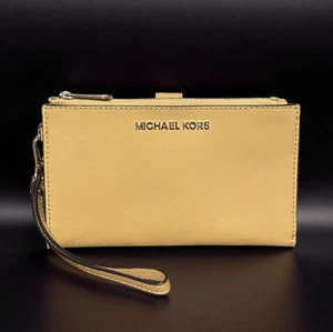 Michael Kors Jet Set Travel Double Zip Geldbörse Gelb Saffiano Leder mit Handgelenktasche - Bild 1 von 13