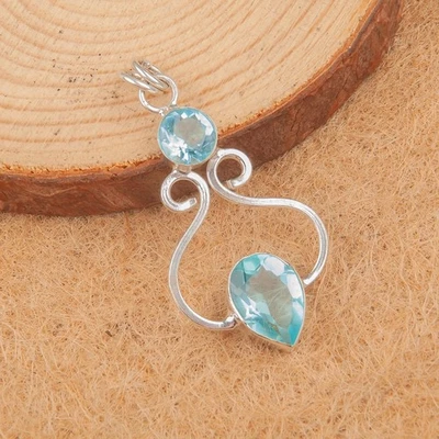 Colgante de joyería de plata de ley 925 hecho a mano con piedras preciosas de aguamarina para regalo Foto 1 de 2