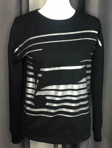 FABLETICS Women's Crewneck Sweatshirt Size Small Black Silver Cotton Blend CUTE - Picture 1 of 4