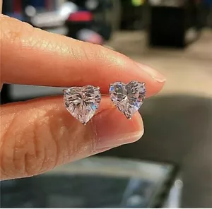 2 Ct Heart Shape VVS1/D Lab Created Stud Earrings 14k White Gold 7mm Push Back - Picture 1 of 7