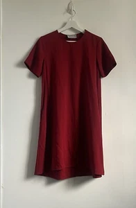 Everlane Pleated Back A-Line Dress Short Sleeve Pockets Dark Red Womens Size 2 - Picture 1 of 8