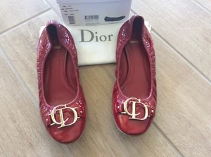 Christian Dior CD Ballerina Rouge Ceris 40.5 Red Flats - Picture 1 of 12