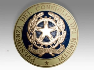 Placa emblema Presidenza Del Consiglio Dei Ministri madera maciza de caoba hecha a mano - Imagen 1 de 7