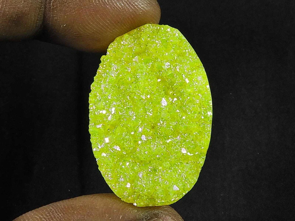 23X35X05MM Yellow Sugar Druzy Agate Oval Healing Loose Gemstone 29Cts. E026 - Image 1 of 4