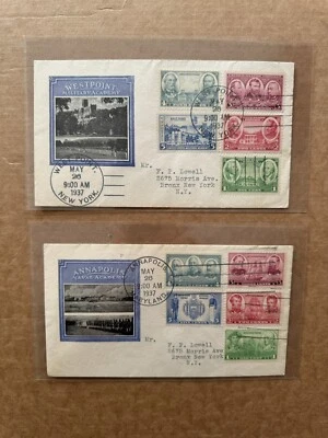 US 1936-37 FDC Set +Army & Navy #785-794 +Match Cachet =West Point +Navy Academy - Image 1 of 2