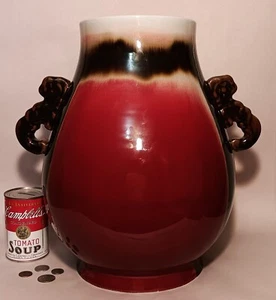 Jarrón chino 14" GIANT OX BLOOD de colección porcelana celadón mango de goteo arte flambe - Imagen 1 de 19