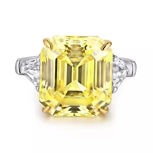 Women Sterling Silver Cocktail Ring 8ct 10x12mm Emerald Cut Yellow Flame Stone - Picture 1 of 4