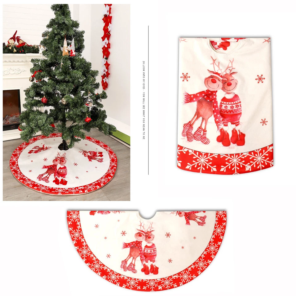 Christmas Tree Skirt Base Floor Mat Cover Carpet Aprons Xmas Party Decors Deer - Image 1 of 4