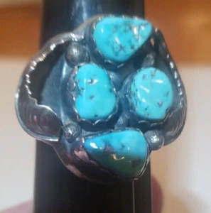 Phänomenaler Vintage Sterlingsilber - 4 Türkis Ring - Größe 12 - wiegt 19 Gramm - Bild 1 von 21