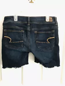 American Eagle cut off Jean Shorts Womens 4 dark Blue Denim Kick Boot Stretch - Picture 1 of 10