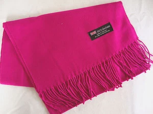 100% Cashmere Winter Scarf Scarve Scotland Warm Solid Hot Pink Shawl Neck NEW - Picture 1 of 3