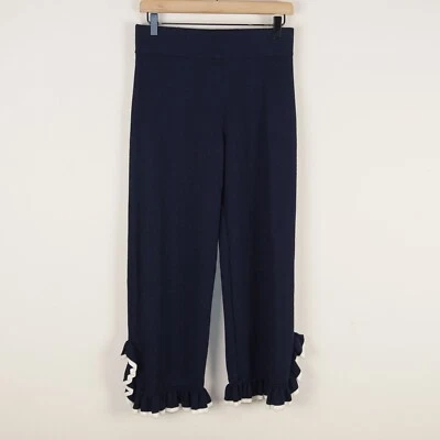 Club Monaco Navy Blue 100% Wool Ruffle Hem Knit Pants Womens Sz S - Image 1 of 4