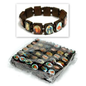 MENGE 12 HEILIGE PERLENARMBAND braunes Holz religiöse Ikone katholisch dehnbar elastisch - Bild 1 von 5