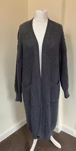 Long Chunky Knit Cardigan with Pockets - XL - Grey - Picture 1 of 7
