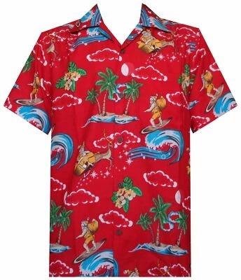 Hawaiian Shirt Mens Christmas Santa Claus Party Holiday Beach - Image 1 of 4