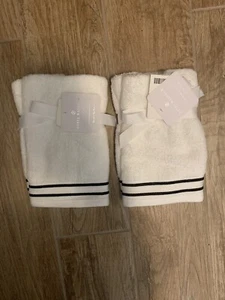 Hotel Balfour White 100% Cotton Tip Towels 2 Set Made In Turkey - Picture 1 of 2