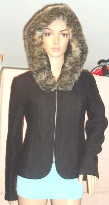 Mujer Chaqueta Lana Cremallera Completa JENNE MAAG Capucha Negra, Talla Pequeña Foto 1 de 4