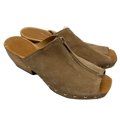 Sandalia de Colección Michael Kors 9.5 Cuero Marrón Suela de Madera Tachonada Plataforma Tacón Grueso Foto 1 de 4