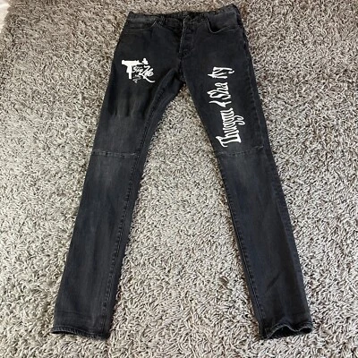 Prps Jeans Mens 30 Black Stretch Skinny Graphic Logo Motorcycle Biker Grunge USA - Image 1 of 4