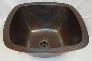 Barra de cobre martillada a mano cuadrada de 15" fregadero vegetal con drenaje - Imagen 1 de 5