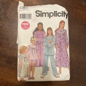 Simplicity Girls Nightgown, Robe, Long & Short Pajama Pattern 5382 3-6 Uncut - Picture 1 of 4