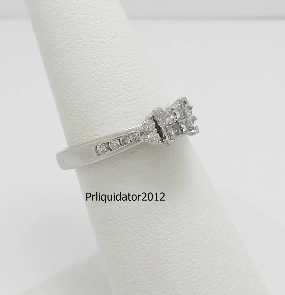 1/3CT Natural Diamond Halo Engagement Wedding Bridal Ring Band 10K White Gold - Image 1 of 4