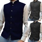 Classic Men's Retro Suit Vest Herringbone Wedding Stand Collar Waistcoat Tweed