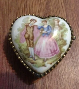Vtg Perfume Vinaigrette Locket Heart Porcelain Mary Chess Miniature Fragonard - Picture 1 of 14