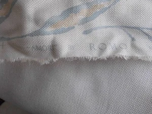 Romo Amori Blue/Grey ochre leaf on Natural Linen Fabric full width 140cm x 3.40m - Picture 1 of 6