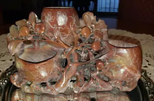 Chinese Hand Carved Soapstone Calligraphy Brush Pot Vase and Brush Holders Large - Picture 1 of 13