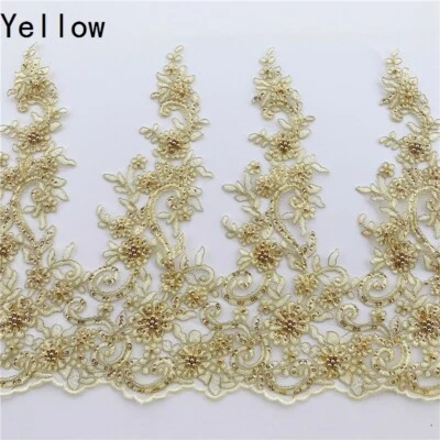 90cm Lace Trim Embroidered Sequin Beaded Wedding Dress Applique DIY Sewing Craft - Image 1 of 4