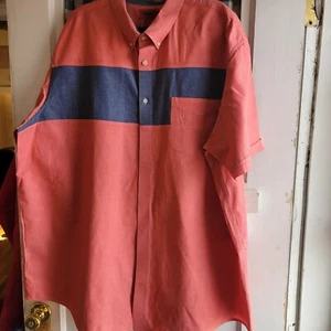 Foundry Men's Coral Red Gray Short Sleeve Button Up Collared Shirt Size 3XLT - Picture 1 of 7