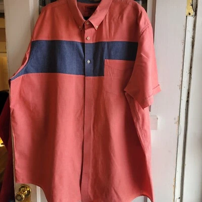 Foundry Men's Coral Red Gray Short Sleeve Button Up Collared Shirt Size 3XLT - Image 1 of 4