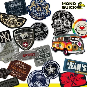 Mono-Quick Patches Aufbügler Applikationen Flicken Aufnäher Label Vintage Wappen - Picture 1 of 33