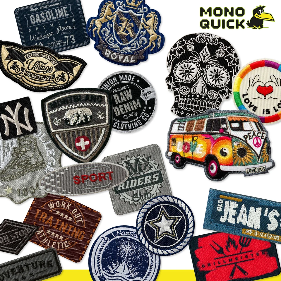 Mono-Quick Patches Aufbügler Applikationen Flicken Aufnäher Label Vintage Wappen - Bild 1 von 1