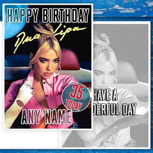 Dua Lipa Birthday Card. Personalise with Name and Age. - Picture 1 of 5