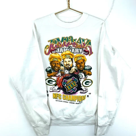 Vintage Green Bay Packers 1997 “Jambalaya In January” Sweatshirt Size XL White Cover