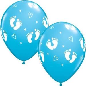 25 PACK BABY FEET BLUE LATEX BALLOONS HELIUM HEARTS NEW BORN 11" QUALATEX