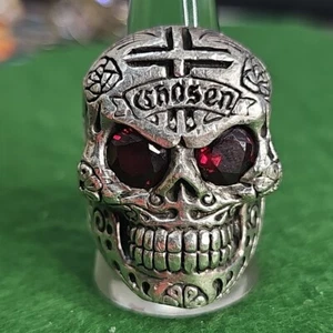 King Baby Studio Large Skull Chosen Ring Cross Details Fine Silver 12.5 K165 - Picture 1 of 11