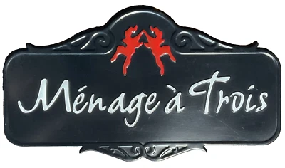 Ménage à Trois Black Metal Barware Sign with Playful Red Twin Dancers Logo - Image 1 of 4