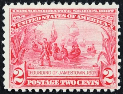 US Stamp, Scott #329, 2¢ Jamestown Exposition, Founding of Jamestown, MH - Image 1 of 3