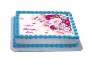 Personalised Bright Floral Scene A4 Icing Sheet / Cake Topper - Picture 1 of 1