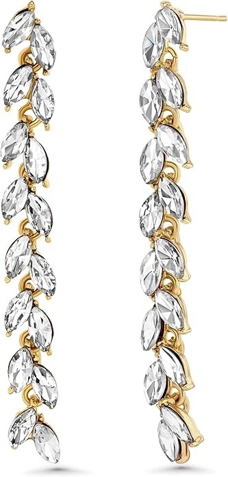Изящный шикарный золотой маркиза CZ бриллиант кристалл листа подвеской капли серьги - Изображение 1 из 2