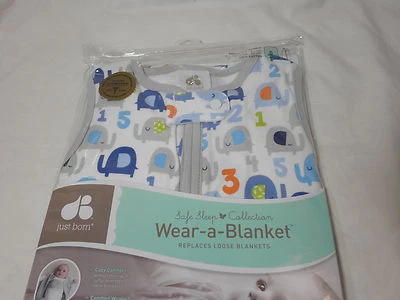 Manta de algodón recién nacido ~ elefantes y números ~ 0-6 meses ~ azul pequeño Foto 1 de 4