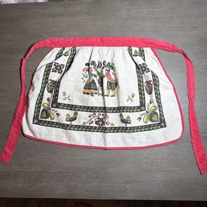 Delantal holandés medio verde rojo amarillo lino estampados parisinos años 50 - Imagen 1 de 15
