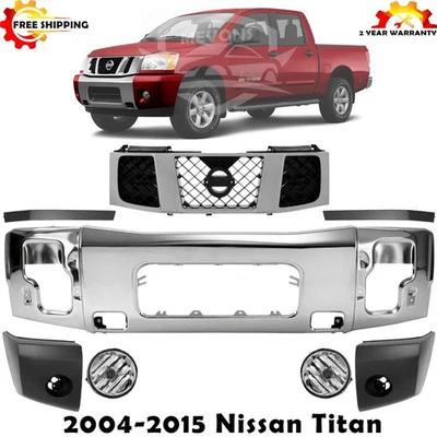 Front Bumper Chrome Steel & Grille Assembly Kit For 2004-2015 Nissan Titan - Image 1 of 4