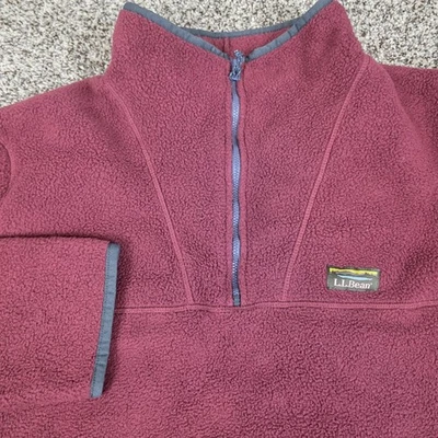 LL Bean Katahdin Fleece Pullover 1/2 Zip Pocket Burgundy Mens XL Reg Vtg - Image 1 of 4